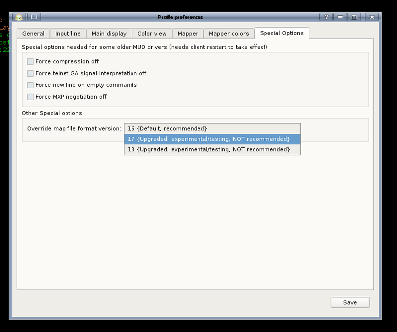 Screen-shot showing how to change the map file format