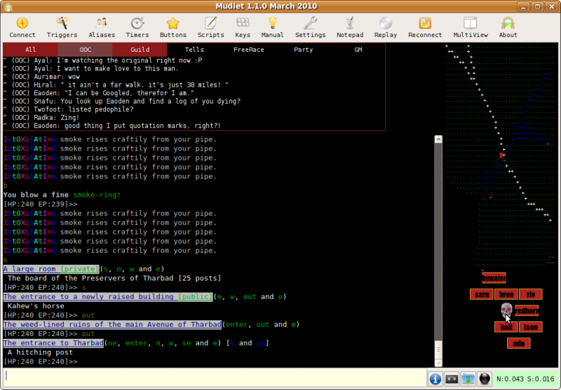 Ascii 'Main Grid' map and command window (where Odo commands appear)