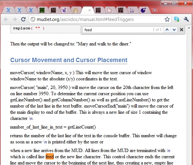 Searching mudlet manual for &quot;feed&quot;
